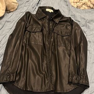 Black Leather Button-Down Shirt